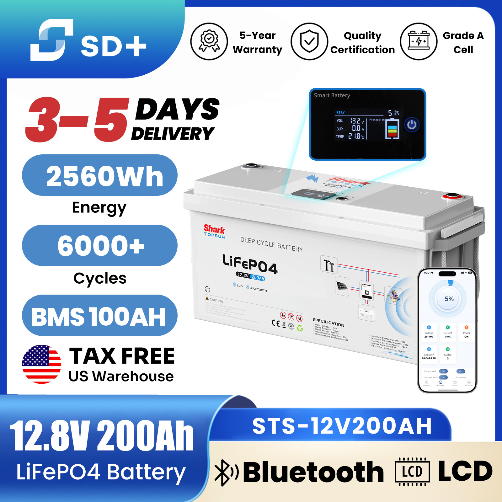 Lifepo4 12V 100Ah Bms Bluetooth - SANDISOLAR 12V 200Ah LifePo4 Battery Deep